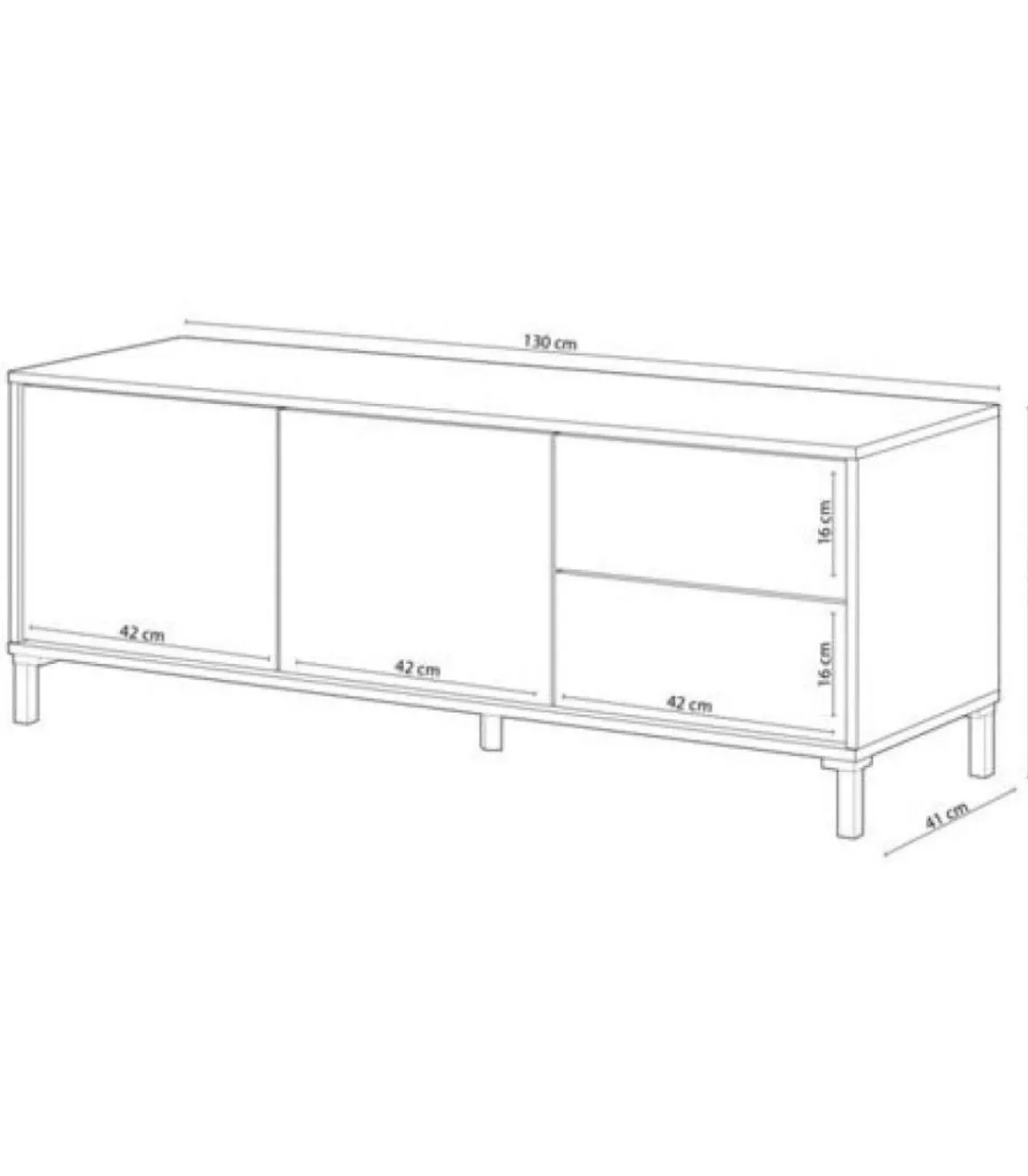 Mueble TV modelo Nabur en roble Canadian y blanco Artik, 130 cm (Ancho) x 47 cm (Alto) x 41 cm (Fondo)