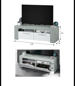 Mueble TV modelo Urbi en cemento y blanco Artik. 120 cm (Ancho) x 40 cm (Alto) x 42 cm (Fondo)