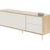 Mueble TV modelo Urbi en roble canadian y blanco Artik. 130 cm (Ancho) x 47 cm (Alto) x 41 cm (Fondo)