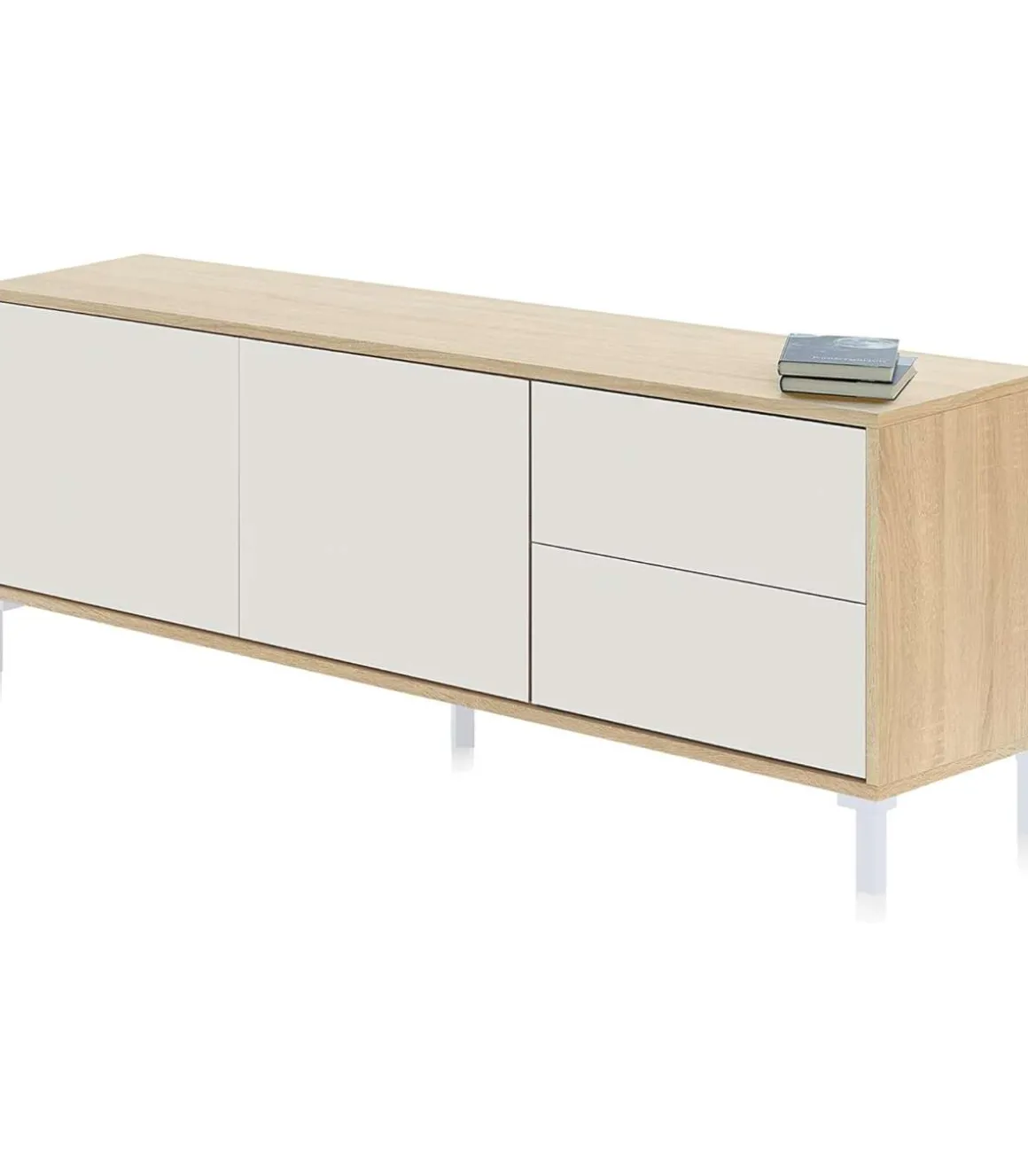 Mueble TV modelo Urbi en roble canadian y blanco Artik. 130 cm (Ancho) x 47 cm (Alto) x 41 cm (Fondo)
