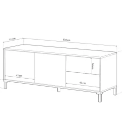 Mueble TV modelo Urbi en roble canadian y blanco Artik. 130 cm (Ancho) x 47 cm (Alto) x 41 cm (Fondo)