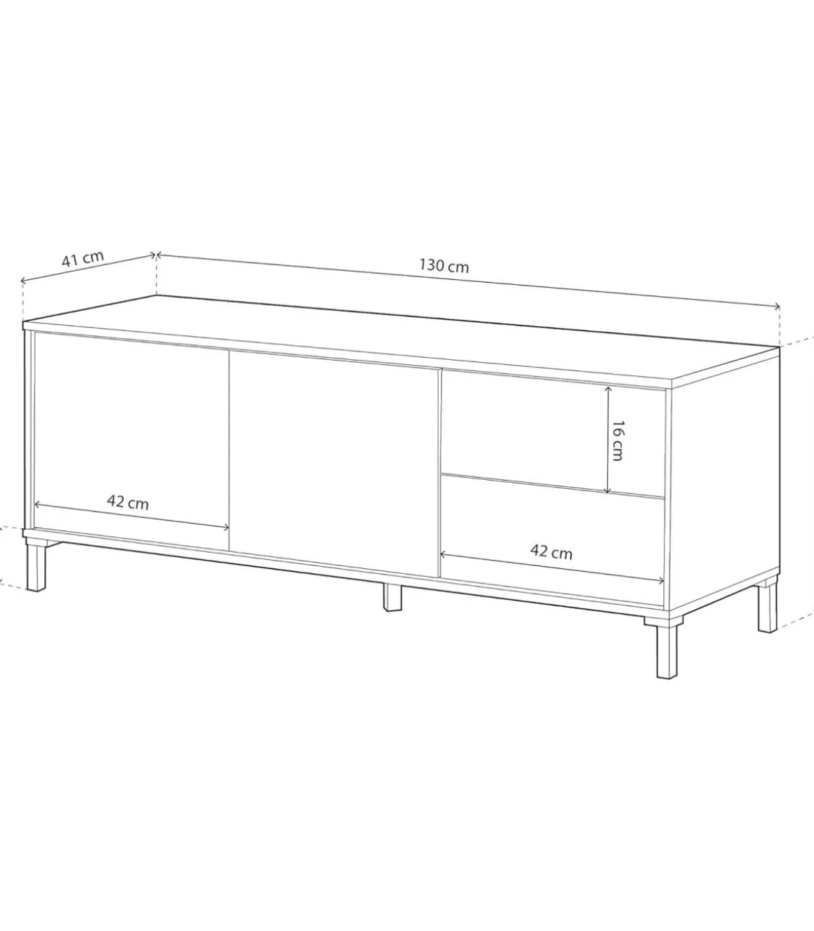 Mueble TV modelo Urbi en roble canadian y blanco Artik. 130 cm (Ancho) x 47 cm (Alto) x 41 cm (Fondo)