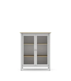 Mueble vitrina para comedor modelo Miguel 2 puertas acabado blanco/roble, 40cm(fondo) 110cm(alto) 90cm (ancho).