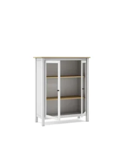 Mueble vitrina para comedor modelo Miguel 2 puertas acabado blanco/roble, 40cm(fondo) 110cm(alto) 90cm (ancho).