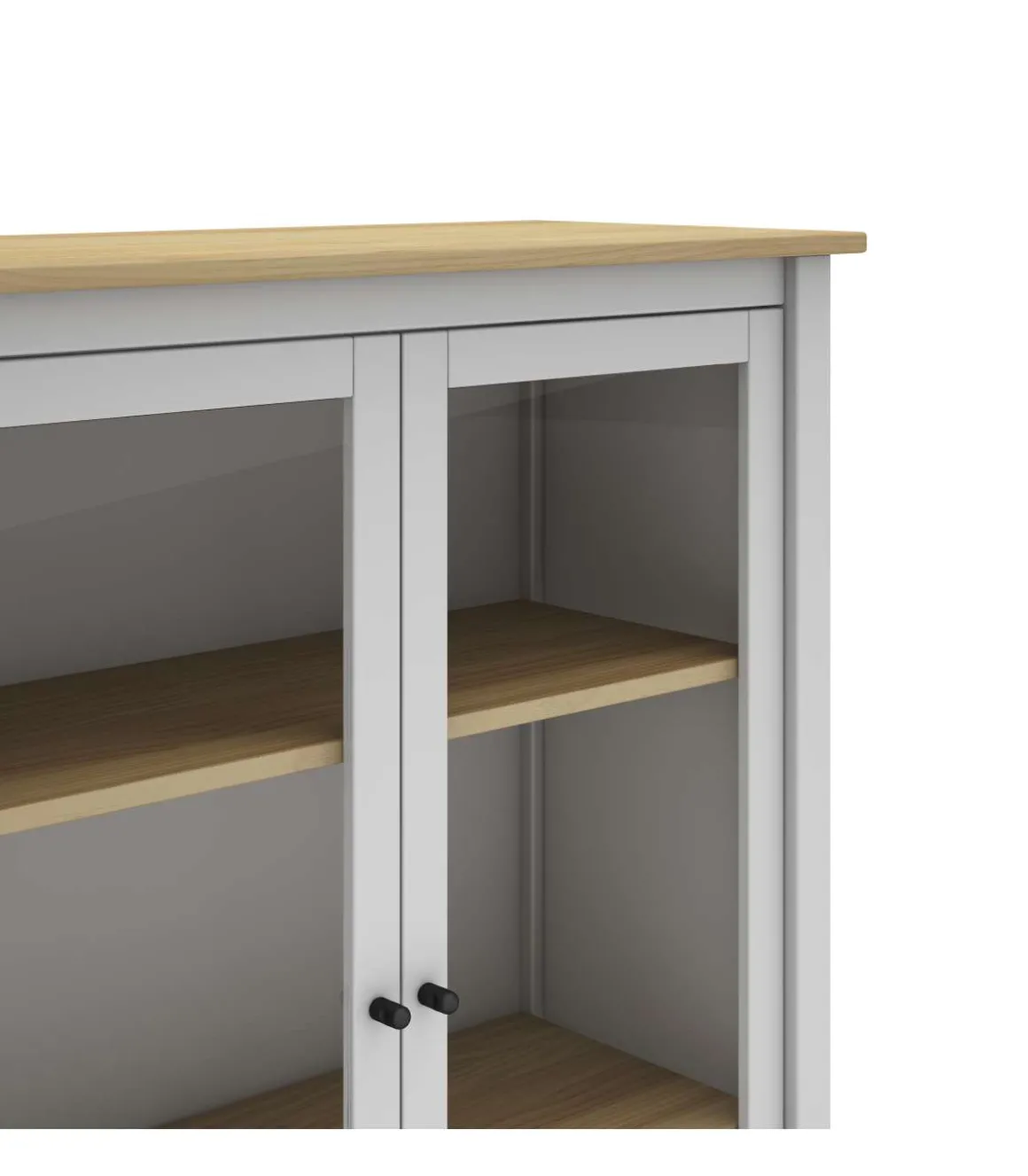 Mueble vitrina para comedor modelo Miguel 2 puertas acabado blanco/roble, 40cm(fondo) 110cm(alto) 90cm (ancho).