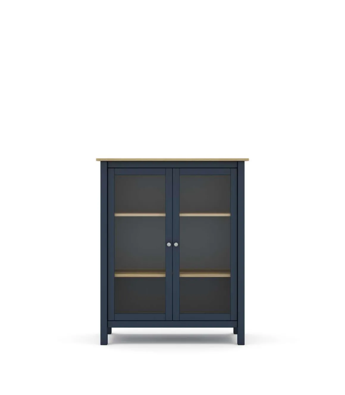 Mueble vitrina para comedor modelo Miguel 2 puertas acabado azul/roble, 40cm(fondo) 110cm(alto) 90cm (ancho).