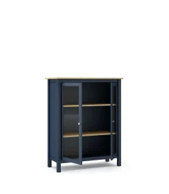 Mueble vitrina para comedor modelo Miguel 2 puertas acabado azul/roble, 40cm(fondo) 110cm(alto) 90cm (ancho).