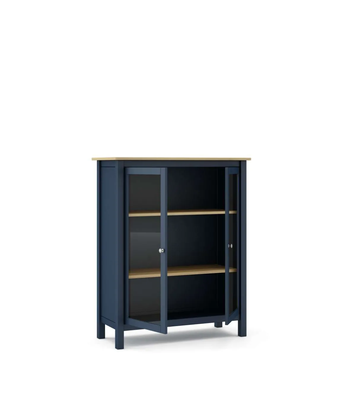 Mueble vitrina para comedor modelo Miguel 2 puertas acabado azul/roble, 40cm(fondo) 110cm(alto) 90cm (ancho).