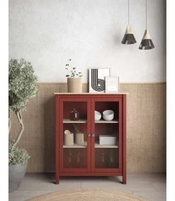 Mueble vitrina para comedor modelo Miguel 2 puertas acabado burdeos/roble, 40cm(fondo) 110cm(alto) 90cm (ancho).