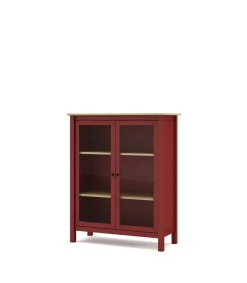 Mueble vitrina para comedor modelo Miguel 2 puertas acabado burdeos/roble, 40cm(fondo) 110cm(alto) 90cm (ancho).