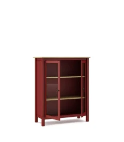 Mueble vitrina para comedor modelo Miguel 2 puertas acabado burdeos/roble, 40cm(fondo) 110cm(alto) 90cm (ancho).