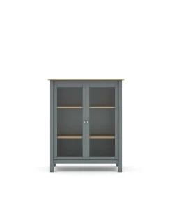 Mueble vitrina para comedor modelo Miguel 2 puertas acabado verde kaki/roble, 40cm(fondo) 110cm(alto) 90cm (ancho).