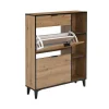 Mueble Zapatero María con 2 trampones, 1 cajón y estantes en roble albar. 90cm(ancho) 110.8cm(altura) 24.5cm(fondo)