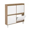 Mueble Zapatero Pili con 4 trampones en roble albar/blanco. 110cm(ancho) 110cm(altura) 20cm(fondo)