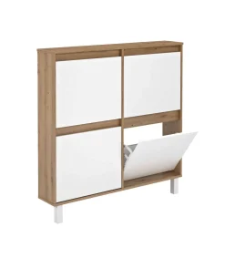Mueble Zapatero Pili con 4 trampones en roble albar/blanco. 110cm(ancho) 110cm(altura) 20cm(fondo)