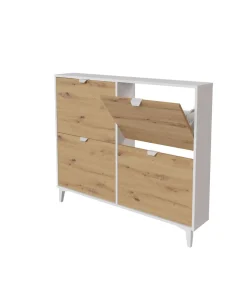Mueble Zapatero Pili con 4 trampones en blanco soft/roble albar. 116.8cm(ancho) 97.4cm(altura) 20cm(fondo)