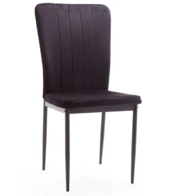 Pack de 6 sillas Cangas tapizadas en tejido velvet negro patas negras. 42cm(ancho ) 92cm(altura) 52cm(fondo)