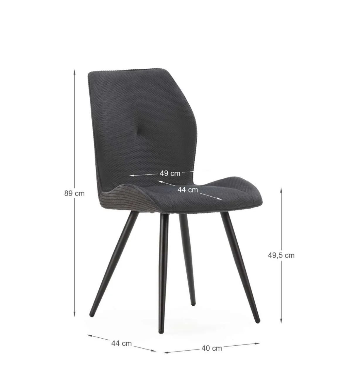Pack de 2 sillas modelo Adara tapizado textil negro, 91cm(alto) 46cm(ancho) 62cm(largo)