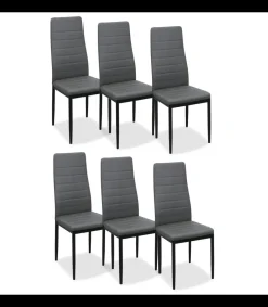Pack de 6 sillas modelo Daniela tapizadas en polipiel gris, 96cm(alto) 44cm(ancho) 44cm(largo)
