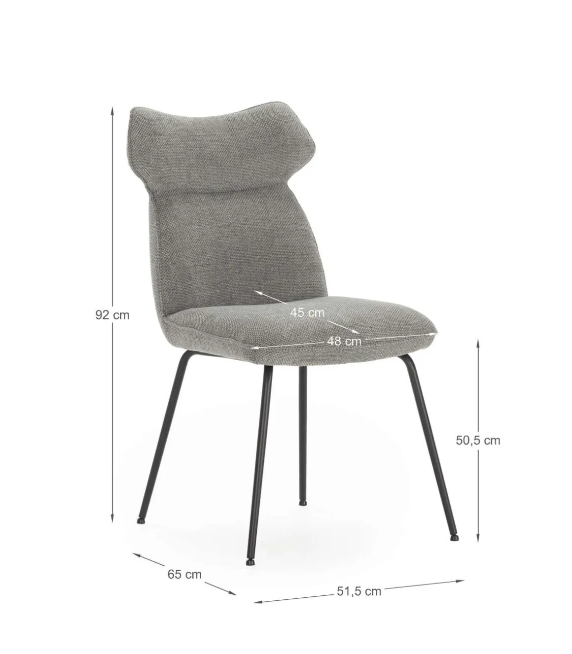Pack de 2 sillas modelo Dimitri tapizado textil gris, 91cm(alto) 47cm(ancho) 64cm(largo)