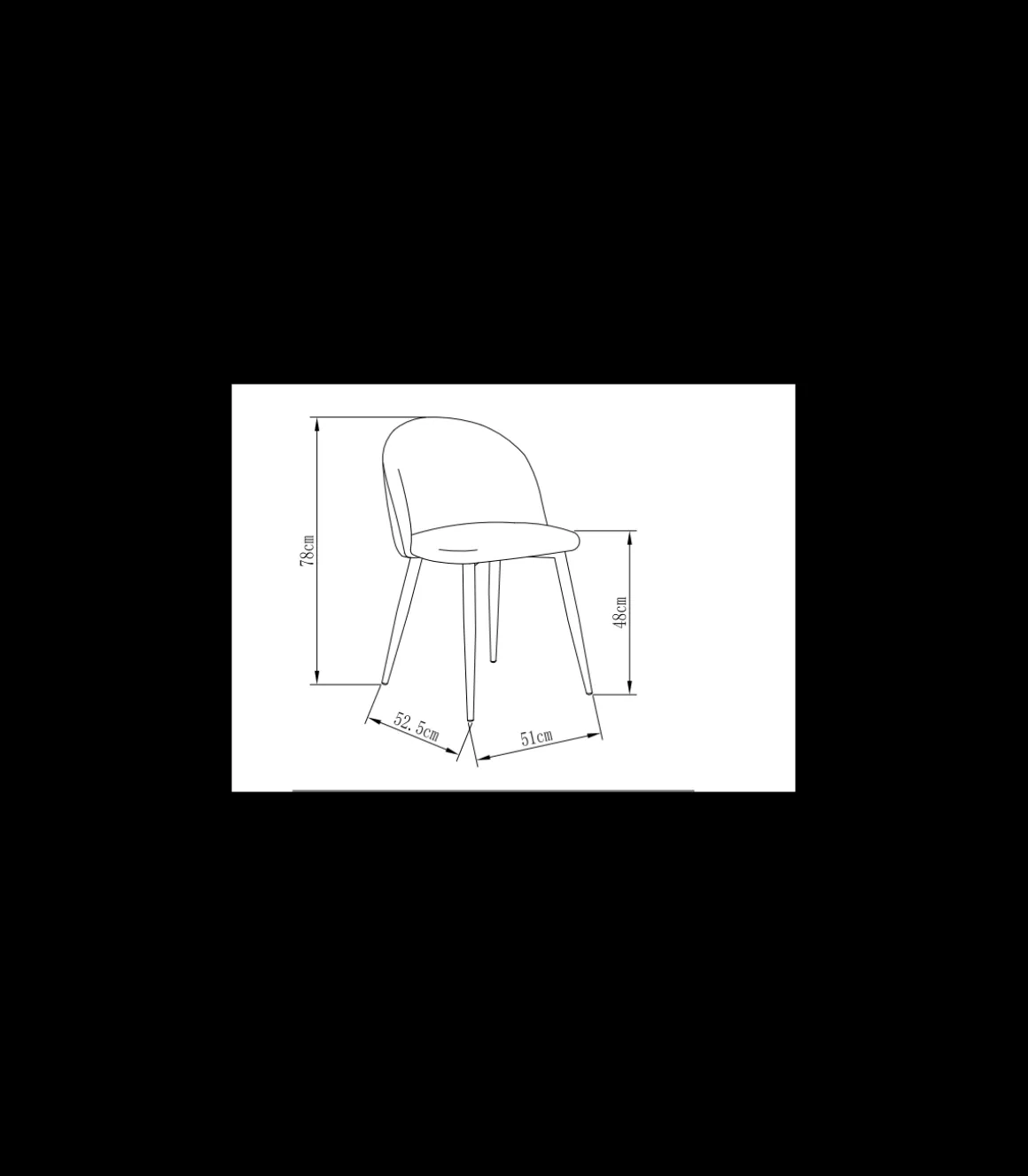 Pack de 4 sillas modelo Mercedes tapizadas en terciopelo azul índigo, 51cm(ancho ) 78cm(altura) 52.5cm(fondo)