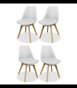Pack de 4 sillas modelo Osaka tapizadas en polipiel blanco, 83cm(alto) 50cm(ancho) 52cm(largo)