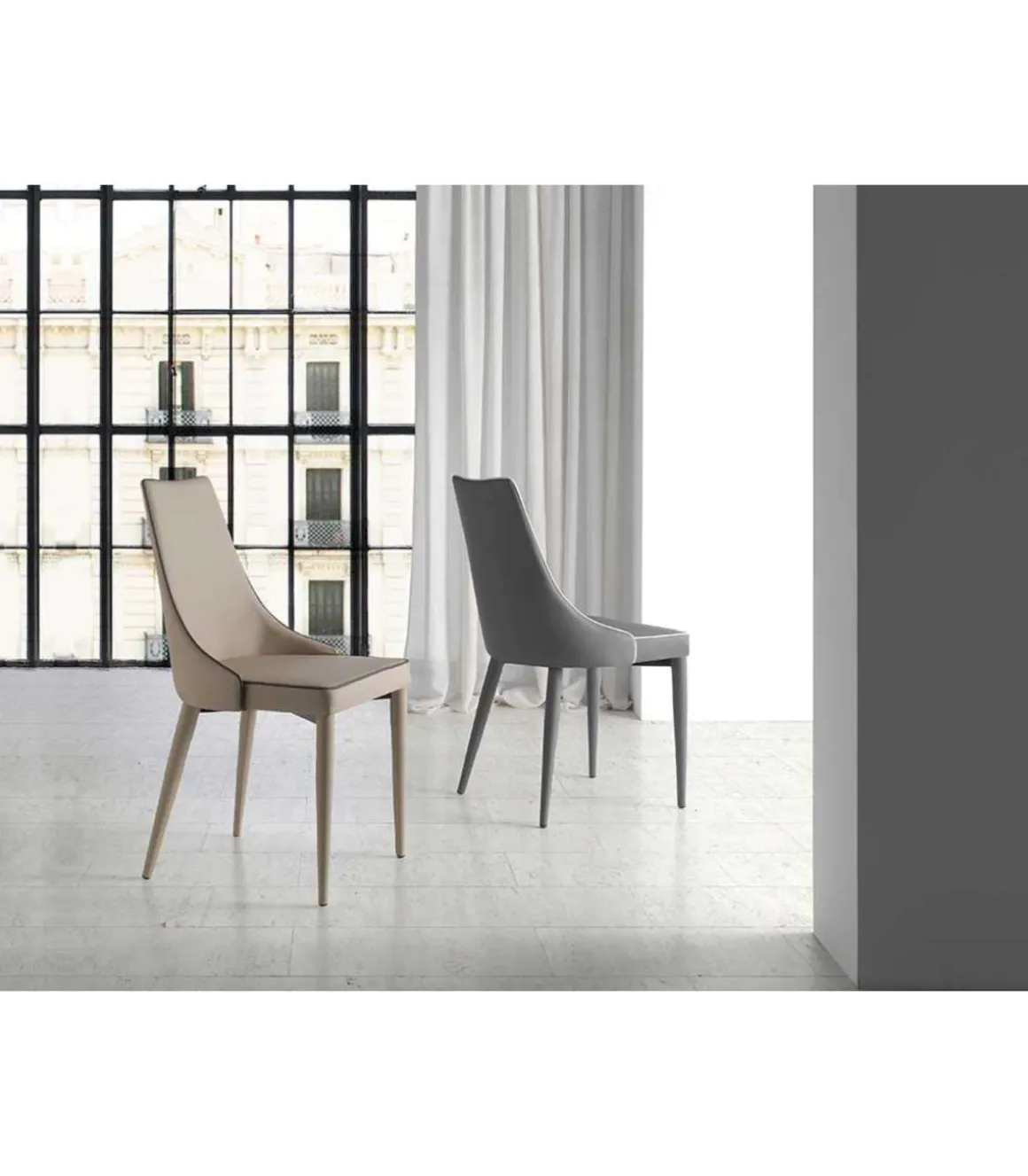 Pack de 2 sillas modelo Paola acabado polipiel gris, 50 x 58 x 92/49 cm (largo x ancho x alto)