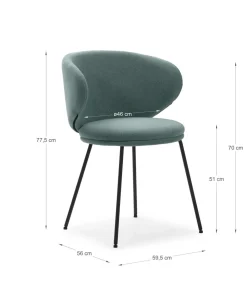Pack de 2 sillas modelo Rebeca tapizado textil verde, 77.5cm(alto) 58cm(ancho) 59.5cm(largo)