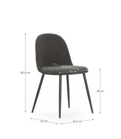 Pack de 4 sillas para cocina o comedor Dalila tapizado textil gris oscuro, 48/80cm(alto) 49.5cm(ancho) 52cm(fondo)