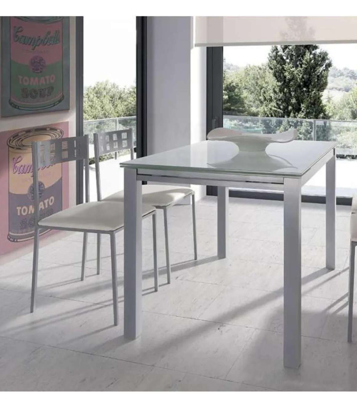 Pack de 4 sillas para salón o cocina acabado blanco, 83 cm(alto)46 cm(ancho)39 cm(largo)