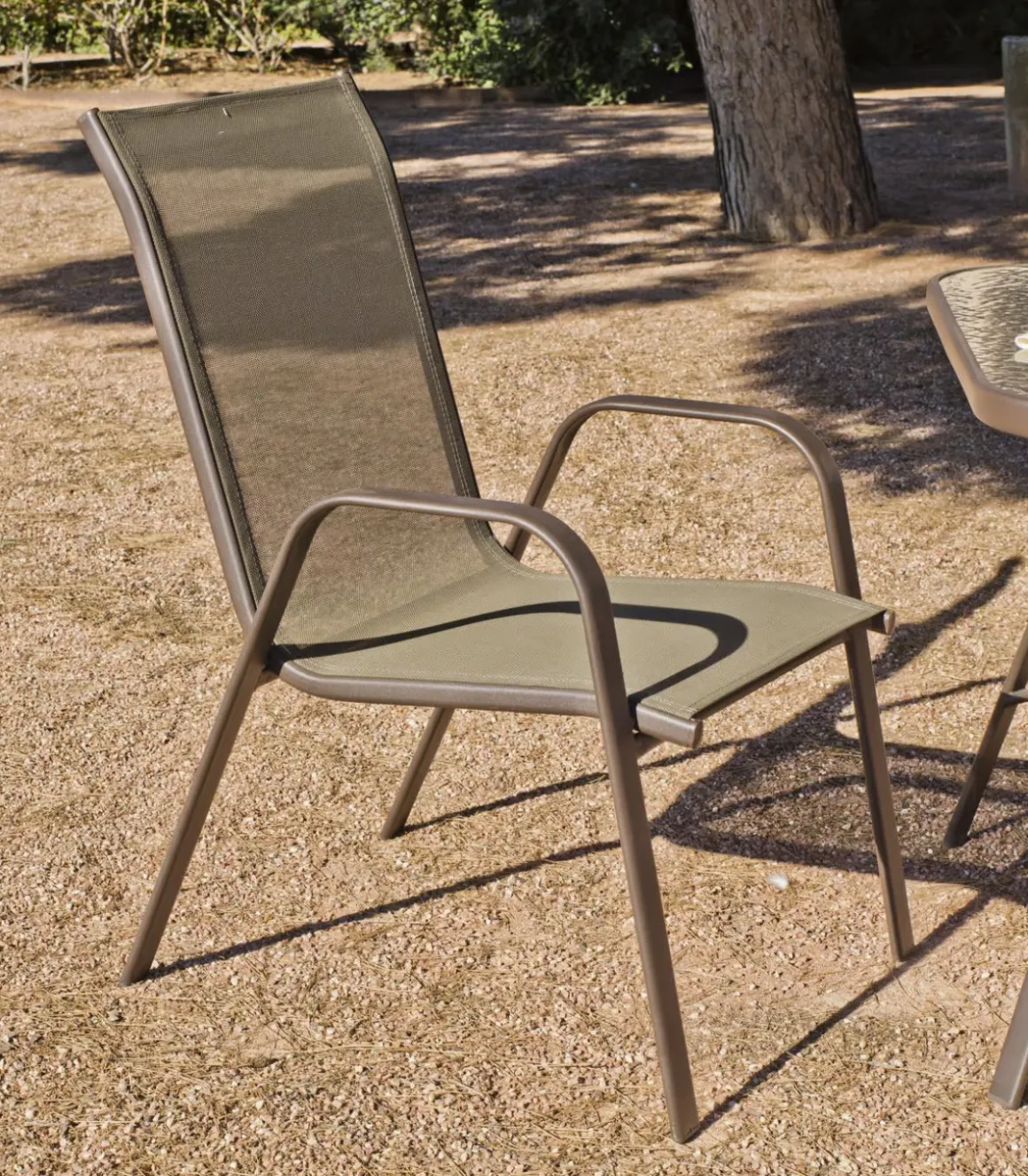 Pack de 2 Sillones acero/textilen Macao-3 apilables bronce. 94 cm(alto) 54 cm(ancho)84 cm(fondo)