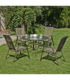 Pack de 2 Sillones acero/textilen Macao-3 apilables bronce. 94 cm(alto) 54 cm(ancho)84 cm(fondo)