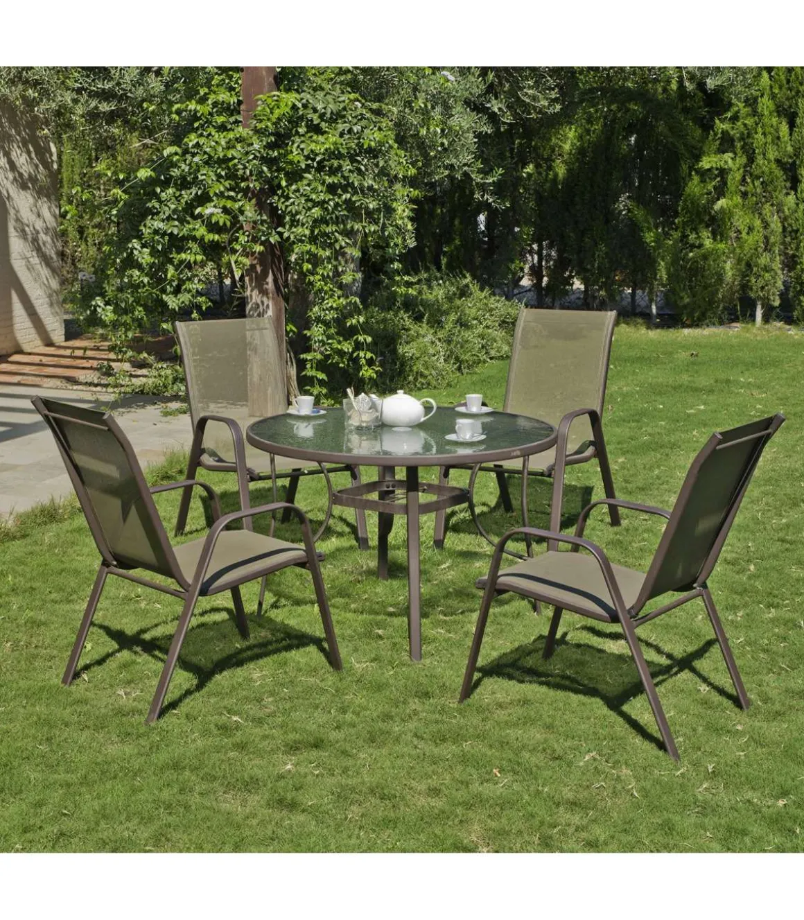 Pack de 2 Sillones acero/textilen Macao-3 apilables bronce. 94 cm(alto) 54 cm(ancho)84 cm(fondo)