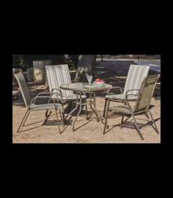 Pack de 4 sillones acero/textilen Macao-3 apilables bronce. 94 cm(alto) 54 cm(ancho)84 cm(fondo)