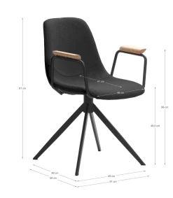 Pack de 2 sillones giratorias modelo Tajo con brazos tapizado textil negro, 81cm(alto) 61cm(ancho) 59cm(largo)