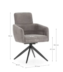 Pack de 2 sillones giratorios modelo Maggie tapizado textil gris oscuro, 93cm(alto) 58cm(ancho) 63cm(largo)
