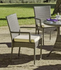 Pack de 4 sillones huitex apilables con cojines Mali acabado ratan sintetico gris, 90cm(alto) 55cm(ancho) 55cm(fondo)
