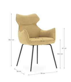 Pack de 2 sillones modelo Dimitri tapizado textil mostaza, 90cm(alto) 60cm(ancho) 65cm(largo)