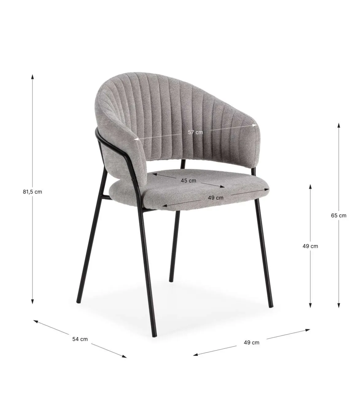 Pack de 2 sillones modelo Lidia tapizado textil gris claro, 81.5cm(alto) 54cm(ancho) 57cm(largo)