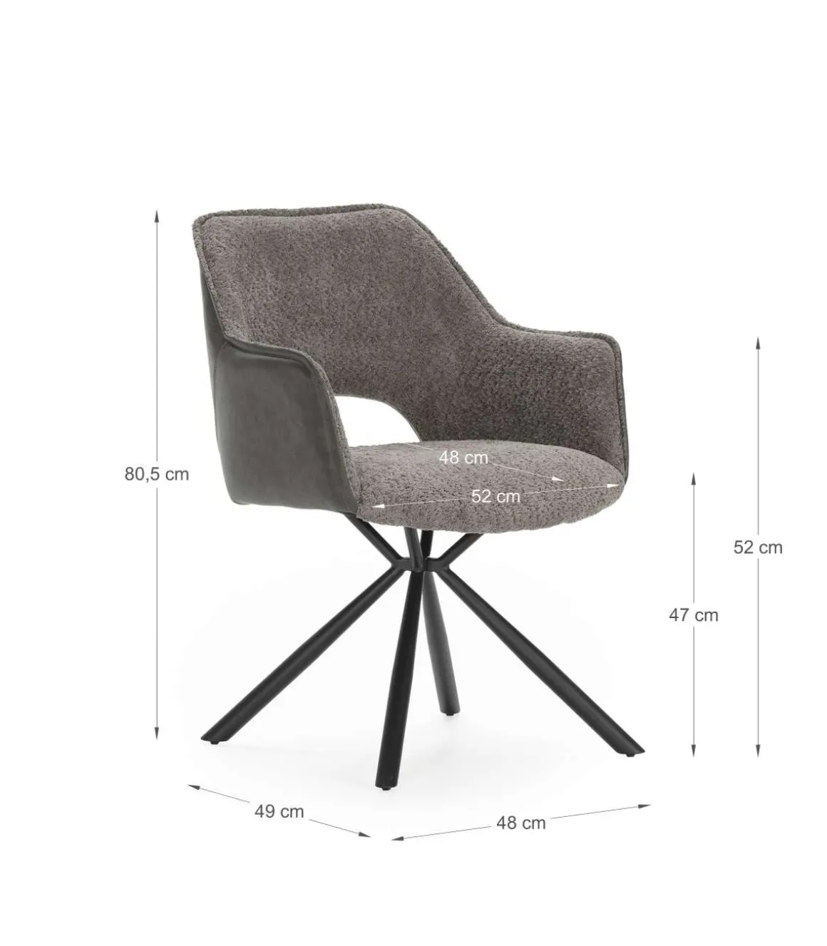 Pack de 2 sillones modelo Oliver tapizado textil gris, 81cm(alto) 60cm(ancho) 62cm(largo)