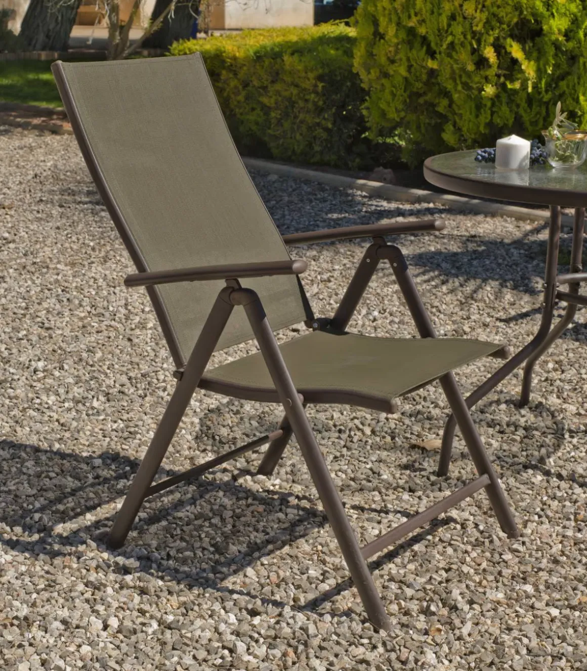 Pack de 4 Sillones o tumbonas plegables acero/textilen Macao-5 bronce