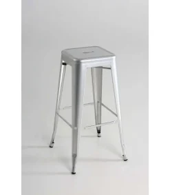 Pack de 4 taburetes de metal apilable acabado plata, 31 cm(ancho) 76.5 cm(altura) 31 cm(fondo)