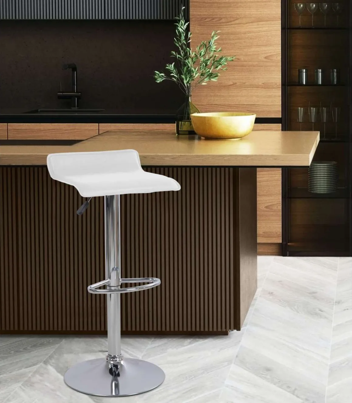 Pack de 2 taburetes elevables Agata en polipiel blanco, 38 x 39,5 x 64/85 cm (largo x ancho x alto)