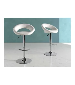Pack de 2 taburetes elevables Zoe tapizados en polipiel blanco, 53 x 47 x 80/101 cm (largo x alto x ancho)