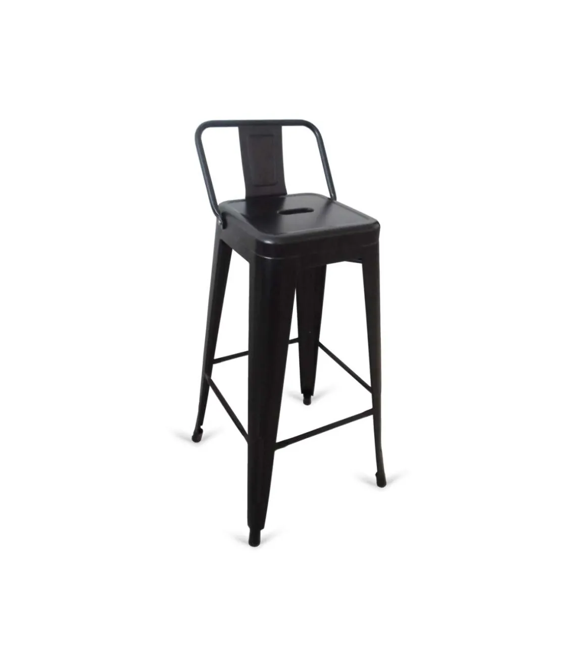 Pack de 4 taburetes Tolix con respaldo acabado negro. 95 cm(alto)30 cm(ancho)43 cm(fondo)
