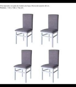 Pack 4 sillas Nivar tapizadas en tela gris. 95cm (alto), 44cm(ancho), 42cm(fondo)