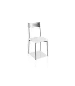 Pack 4 sillas para comedor acabado cromo tapizado polipiel blanco, 86 cm(alto)39 cm(ancho)45 cm(largo)
