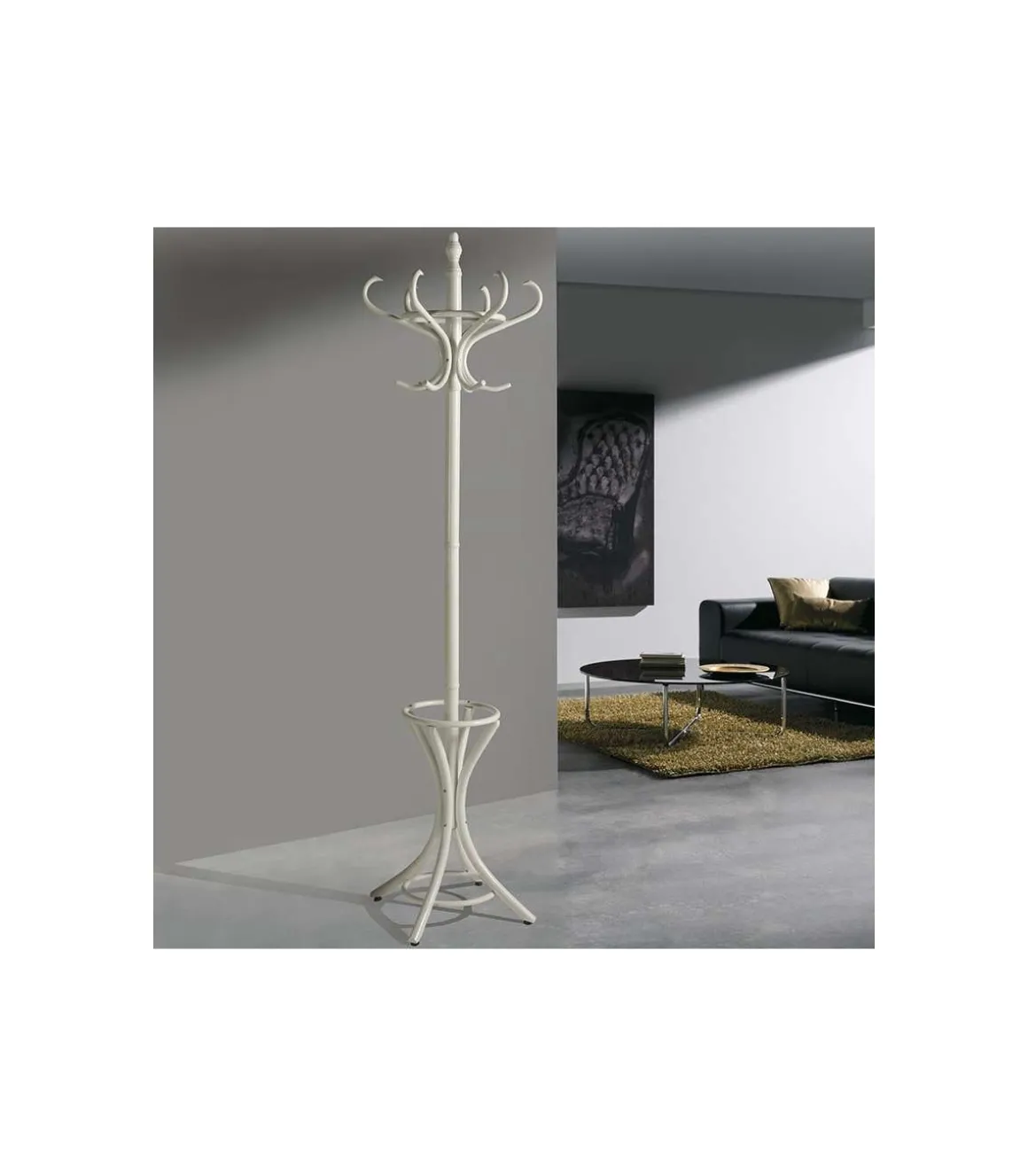 Perchero clasico acabado en madera color blanco, 183 cm(alto)48 cm(ancho)51 cm(largo)