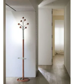 Perchero mod. 427 barato con paragüero cromo satinado lacado cerezo, 189 cm(alto)37 cm(ancho)37 cm(largo)