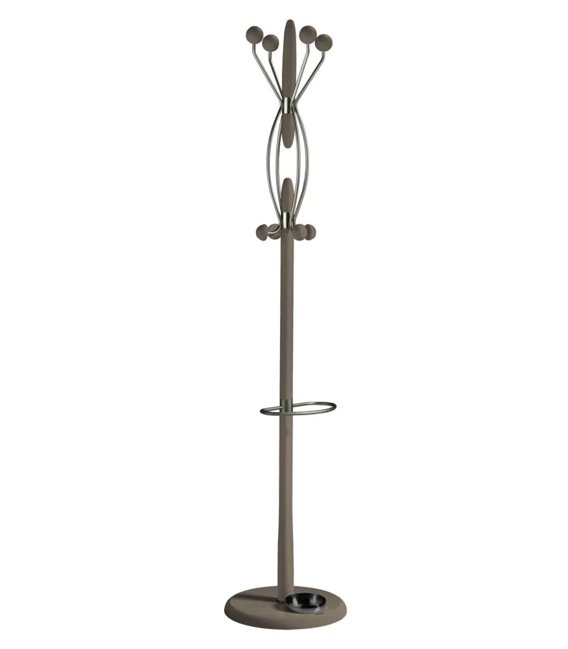 Perchero mod. 425 con paragüero herrajes cromo satinado lacado moka, 184 cm(alto)37 cm(ancho)37 cm(largo)